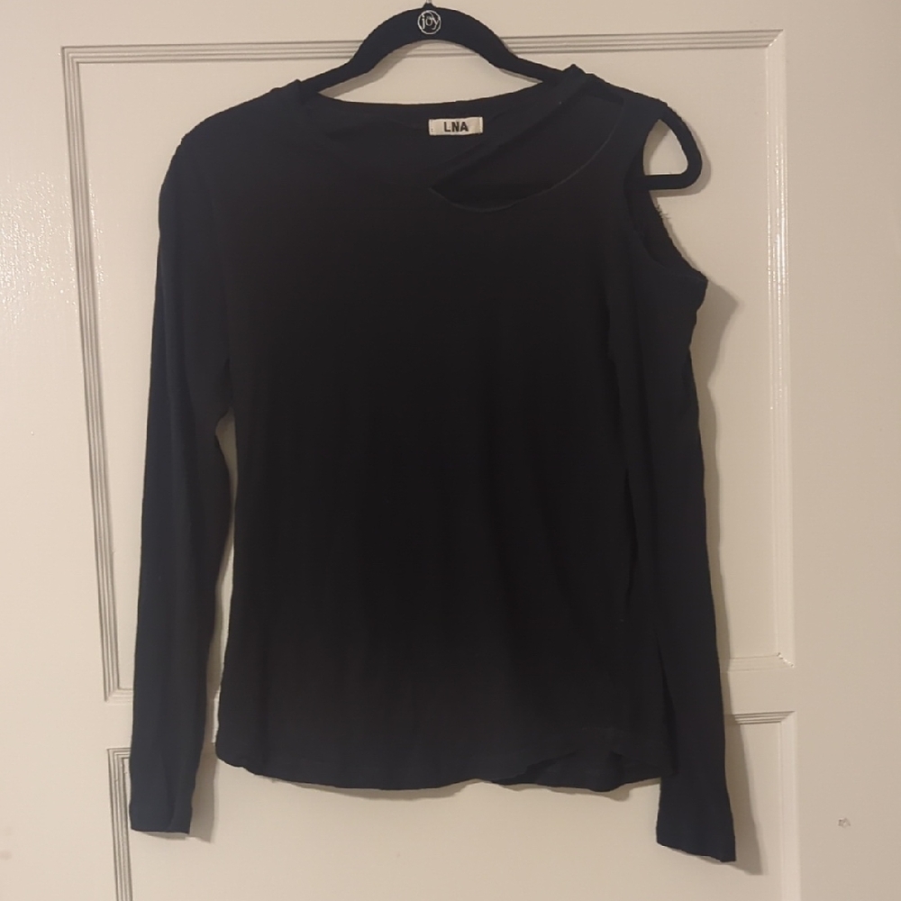 LNA Black Asymmetric Cutout Long Sleeve Top